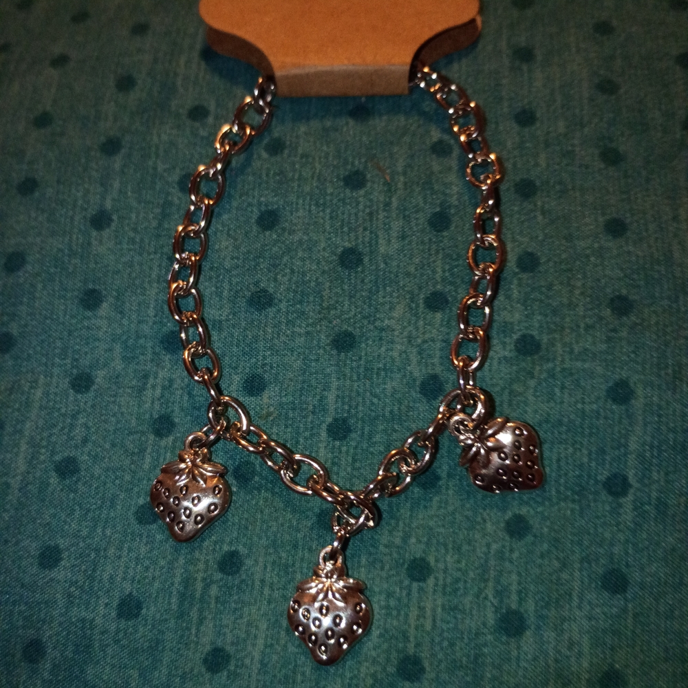Silver Tone Strawberry Charm Bracelet